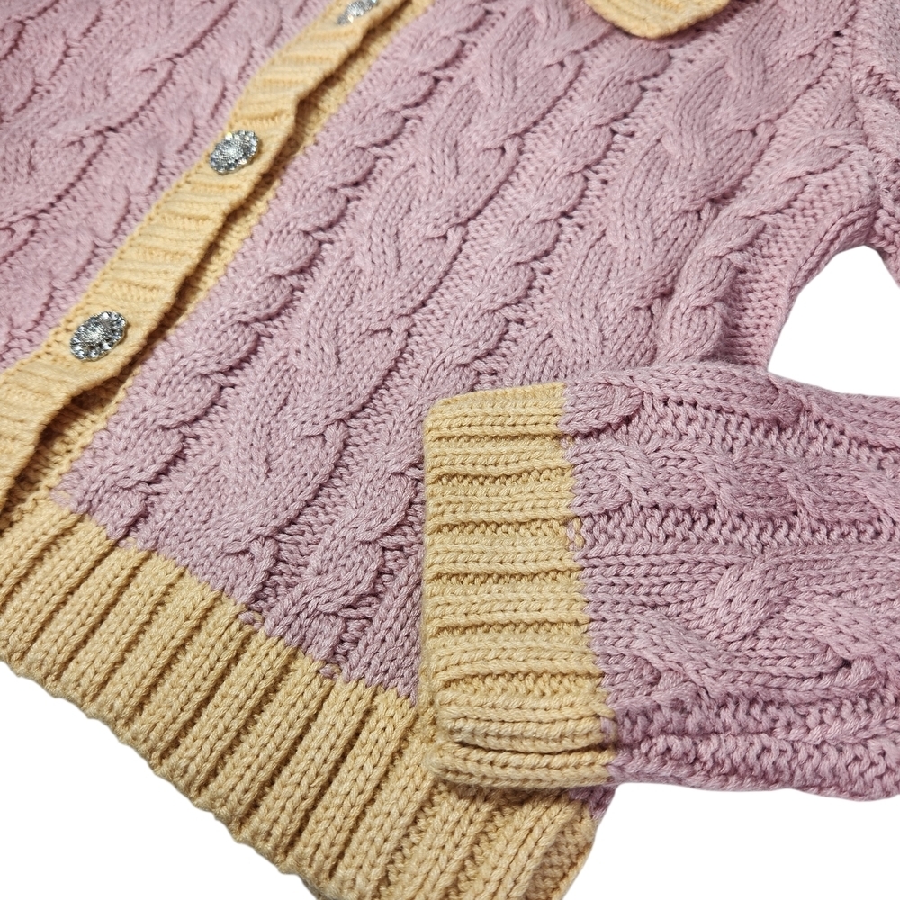 Rich & Famous NWT Sicily Crop Cardigan Sweater Grannycore Knit Collar Bling Boxy - Picture 13 of 16